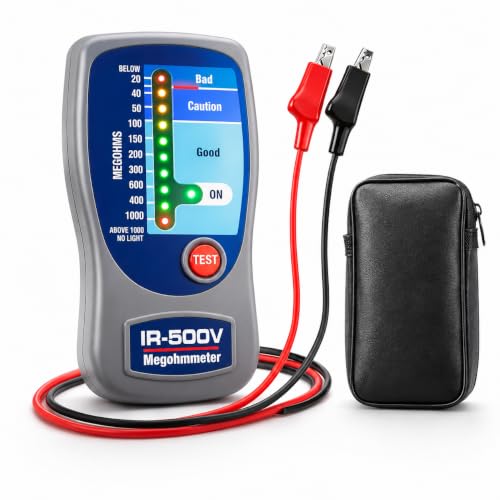 500V Insulation Tester Megohmmeter, 500V Digital Insulation Resistance Tester up to 1000MΩ, HVAC Compressor & Motor, Battery Operated, Includes Soft Carrying Cas