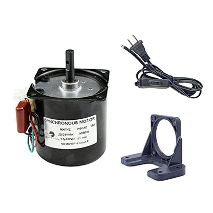 60KTYZ 110V 20-24RPM Reduction Motor Reversible with Bracket Fixed Seat and Power Cord Switch Plug Extension - size: 20-24r/min+ Bracket+Power cable