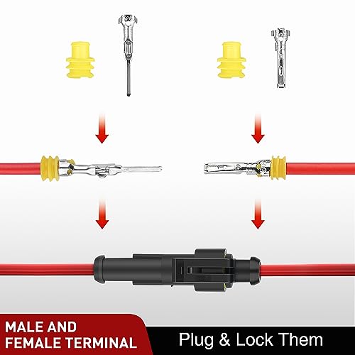 Nilight 120PCS 1 Pin Electrical Connector ‎Plug with Male Female Terminals - size: 1Pin Connector 200Pcs