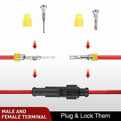Nilight 120PCS 1 Pin Electrical Connector ‎Plug with Male Female Terminals - size: 1Pin Connector 200Pcs