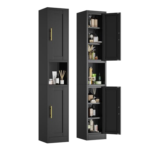pozdeg 67" Black Tall Slim Metal Bathroom Storage Cabinet - color: Black, size: 11.81"D x 11.81"W x 67"H