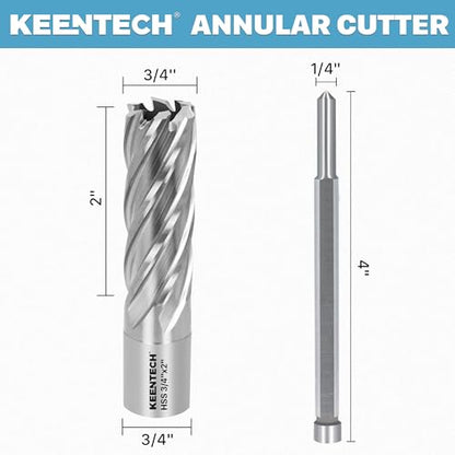 KEENTECH M2AL HSS Annular Cutter,3/4 Inch Diameter x 2 Inch Depth - size: 3/4" dia, style: 2" depth