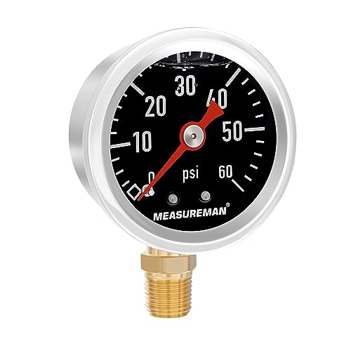 MEASUREMAN 1-1/2" Dial Size Black Dial, Glycerin Filled Fuel Pressure Gauge, 304 Stainless Steel case, 0-60Psi, -3-2-3%, 1/8" NPT Lower Mount - size: 0-60 psi, style: Lower Mount (Black Dial)