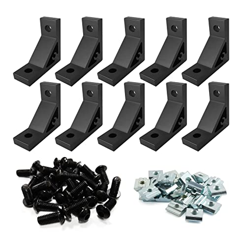 10 Set 2020 Aluminum Extrusion Accessories Hardware T Slot Brackets | M5 T Slot Nut and Bolt, 20 Series 2020 2040 8020 Extruded Aluminum Profile Rail, 90 Deg L Corner Connector, Heavy Duty - style: 10B-2053P