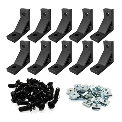 10 Set 2020 Aluminum Extrusion Accessories Hardware T Slot Brackets | M5 T Slot Nut and Bolt, 20 Series 2020 2040 8020 Extruded Aluminum Profile Rail, 90 Deg L Corner Connector, Heavy Duty - style: 10B-2053P