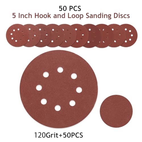 50 PCS 5 Inch 8 Hole Hook and Loop Sanding Discs 120 Grit - style: 120 Grit,50-Pack