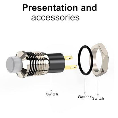 Push Button Switch, Self-Locking Mini Switches Latching 10mm Round DC24V 0.5A White Cap 5PCS - style: white