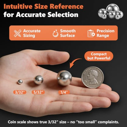 720 Pcs G25 Chrome Steel Bearing Balls Kit, 3/32"-1/4" Imperial - size: 720PCS 3/32"-1/4"