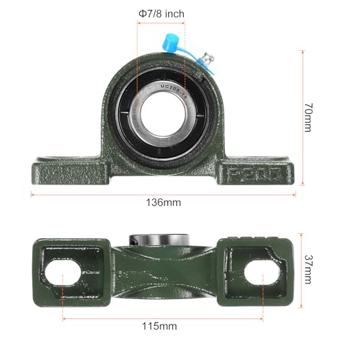 uxcell 2pcs UCP205-14 Pillow Block Bearings 7/8 inch Bore Self Alignment, Solid Cast Iron Base Mounted Chrome Steel Bearings - size: UCP205-14