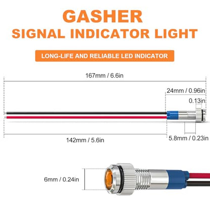 GASHER 5 PCS Energy Saving Indicator Light, LED Light 12V/24V/110V 20mA Panel Mount Light, Mounting Hole Size 6mm Yellow LED (12V) - color: Yellow, size: 6MM（12V）