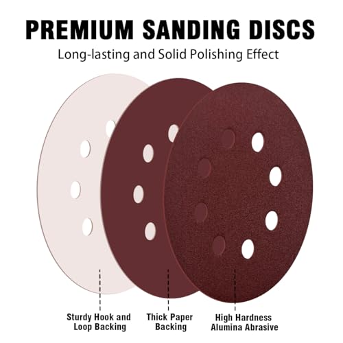 52 Pack 5 Inch 8-Hole Hook and Loop Sanding Discs Sandpaper Red Round 80 Grit Sandpaper for Random Orbital Sander - style: 80 Grit 52-Pack