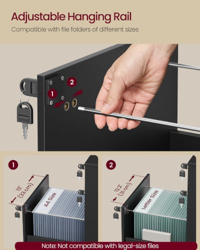 VASAGLE 3-Drawer Mobile File Cabinet, Home Office, Locking, Printer Stand - color: Ink Black, size: 3 Drawers with Lock
