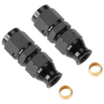 6AN Female Flare to 5/16" Hardline Compression Fitting Adapter Straight Aluminum Black 2PCS - color: Black - 2PCS, size: 6AN to 5/16"