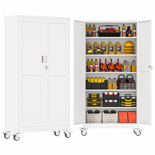 GAIOUS 79” Tall Metal Garage Storage Cabinet with Lock, Steel Tool Cabinet - color: White, size: 19.68"D x 39.37"W x 78.74"H