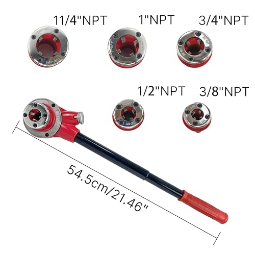HFS(R 5-Die NPT Ratchet Pipe Threader Kit, 3/8, 1/2, 3/4, 1 and 1-1/4 Inch - size: with 5 Dies