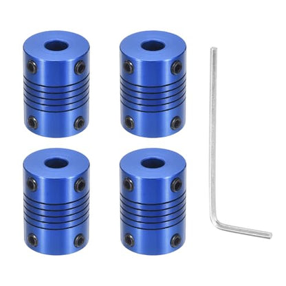 Flexible Shaft Coupling(6.35mm|6.35mm): 4 Pcs Blue Aluminum Alloy - color: Blue, size: 6.35mm x 6.35mm (19mm OD, 25mm L)