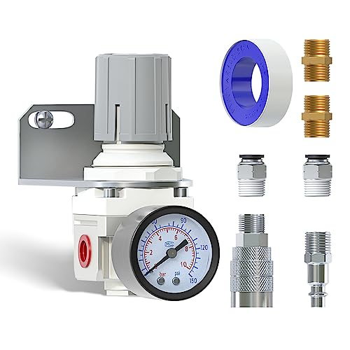 AIRZOE 1/4" NPT Air Pressure Regulator,Compressed Air System,Mini Air Regulator AR2000-02,0-150 PSI Gauge - size: 1/4" NPT