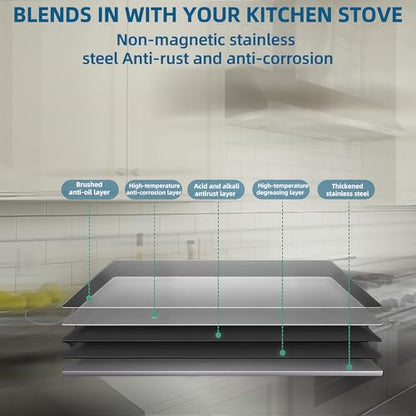 24 x 36-inch Reversible Stainless Steel Backsplash for Kitchen wall，Splatter Guard and Cooking Shield， Range Hood Accessories to Keep Kitchen Clean， Four Pre Drilled Holes for Easy Installation - size: 24"×36"(1-pc)
