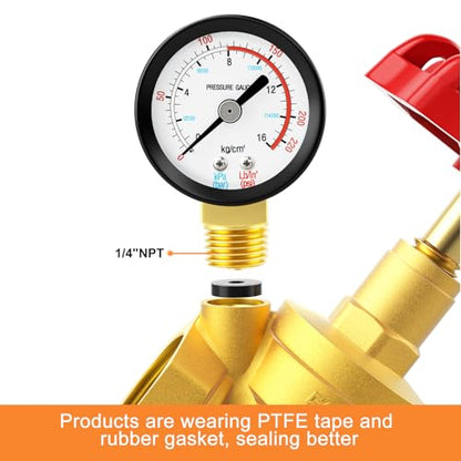 GASHER 1" Water Pressure Reducing Valve with Gauge Port 1/4", Brass Water pressure regulating valve for home - size: 1 Inch
