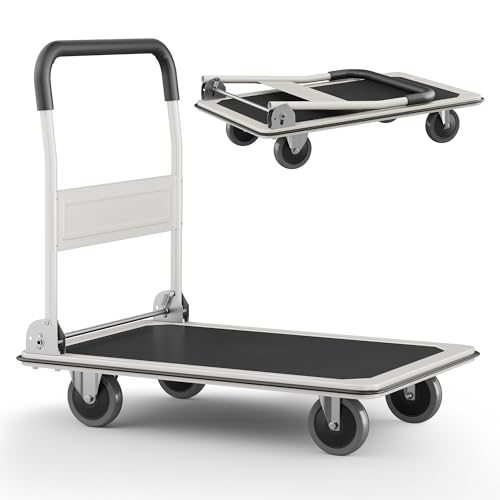 Foldable Push Cart Dolly | 660 lbs. Capacity | Heavy Duty Moving Platform Hand Truck with Swivel Wheels | Small Flatbed Cart | Space Saving Push Handle-White - color: Black-660 Lbs. Capacity