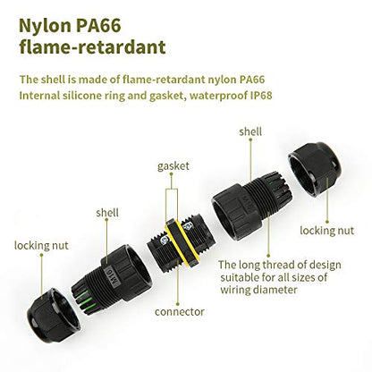 IP68 Outdoor Waterproof Junction Box Electrical Cable Connector, Easy to Install, UL,M16 for Ø 3.5-10mm Wire Range(AC 400V, 17.5A),2 Way 3Pin 5Pack - size: M16-3Pin
