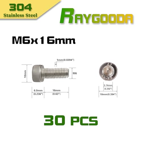 M6x1.0 x 16mm Socket Head Cap Screws Metric, 304 Stainless Steel (A2-70), Allen Socket Drive, Bright Finish, Full Thread, Rust & Corrosion Resistant, for Automotive, Machinery & DIY, 30 PCS - size: M6x16mm (30 PCS)
