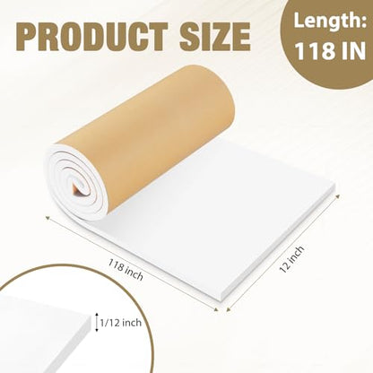 LSGCQ Sponge Neoprene Foam Padding Self Adhesive Foam Sheets, White - color: White, size: 12" Wide x 1/2" Thick x 118" Long