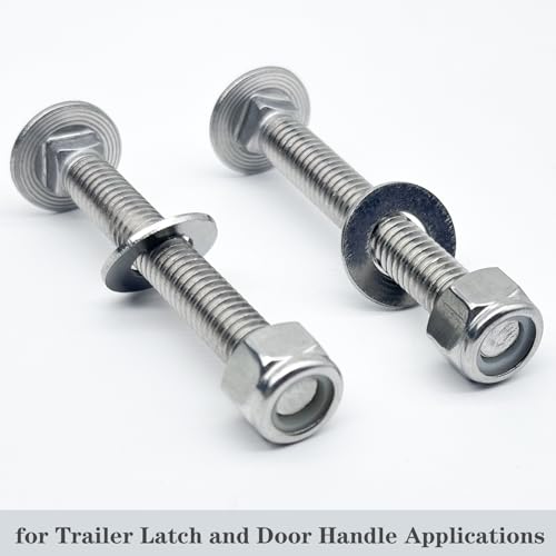 4 Sets Stainless Steel Trailer Hardware Kit,5/16-18 x 2-1/2" Carriage Bolts Screws Round Head Square Neck and Hex Nuts & Flat Washers,for Trailer Latch and Door Handle Applications