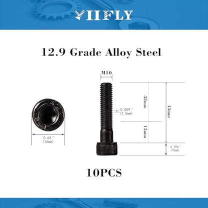 M10-1.5 x 45mm Socket Head Cap Screws, M10x1.5 Bolt, 12.9 Grade Alloy Steel, Allen Socket Drive, Black Oxide Finish, Half Thread, Quantity 10 - size: M10 x 45mm(10PCS)