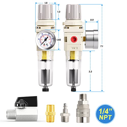 MEANLIN Air Compressor Moisture Filter, Automatic Drain Air Line Filter AW2000-02D, 1/4" NPT Inlet with 150 PSI Gauge and Valve Shut Off Switch for Air Tools and Spray Paint Gun - color: Auto Drain, size: 1/4"NPT