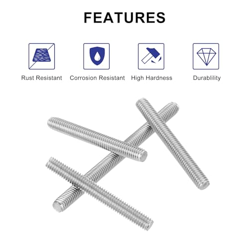 uxcell 8Pcs Fully Threaded Rod, M6 x 75mm 304 Stainless Steel Right Hand Thread Bar Studs M6-1 Thread Pitch for Furniture Machinery Assembly - size: M6 x 75mm