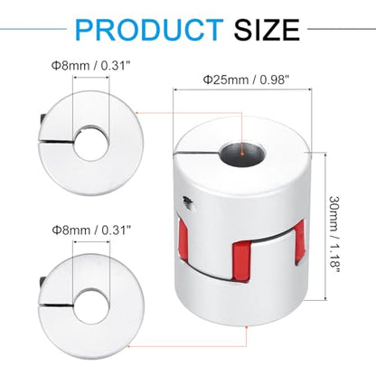MECCANIXITY Aluminum Shaft Coupling Shaft Coupler 8mm to 8mm Flexible Spider Coupling L30mm x D25mm Coupler Jaw Spider Shaft Joint Connector for 3D Printers DIY CNC Router Milling Machine - size: 8mm to 8mm