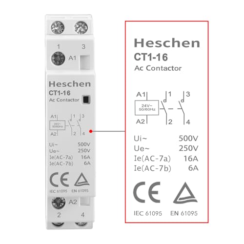 Heschen 16A 2 Pole Modular AC Contactor 2NO 24V AC Coil - color: 24V AC Coil, size: 16 Amp