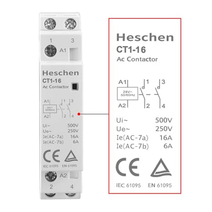 Heschen 16A 2 Pole Modular AC Contactor 2NO 24V AC Coil - color: 24V AC Coil, size: 16 Amp