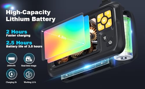 Endoscope Camera with Light, POLEDY 1080P HD Borescope, 8 Adjustable LED Light mit 4.3" IPS Screen Inspection, IP67 Waterproof 16.4ft Snake Camera, Semi-Rigid Cable Inspection - style: Single Lens 4.3"