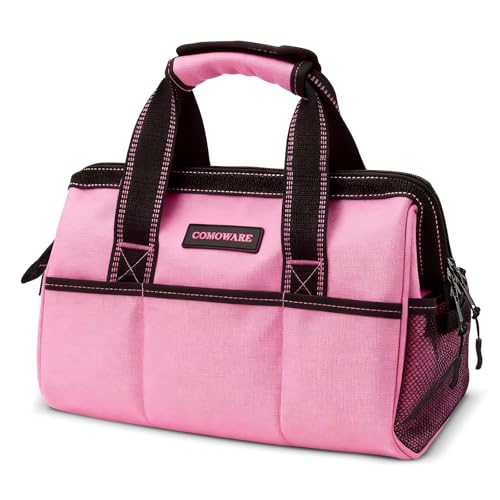13-Inch Tool Bag for Women, Pink Soft Storage Bag with Inside Pockets - color: Pink