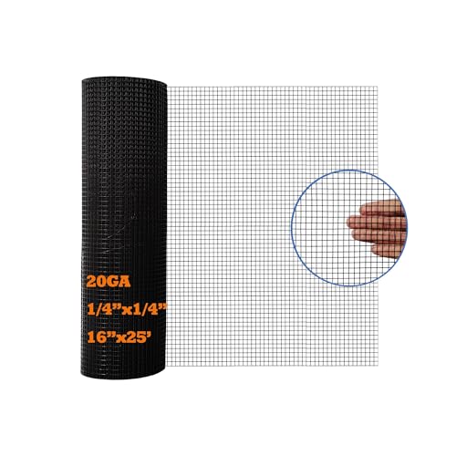 Black PVC Coated Hardware Cloth 16 Inch x 25 Foot -1/4 Inch x 1/4 Inch 20GA - size: 16 Inch x 25 Foot