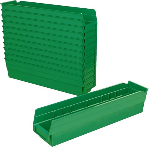 Akro-Mils 30128 Heavy Duty Plastic Shelf Bins, 18"x 4"x 4", Green, 12-Pack - color: Green