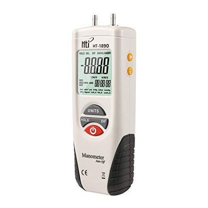 Digital Manometer, Dual Port Air Pressure Meter Pressure Gauge HVAC Gas Tester, Large LCD Display with Backlight, Basic - style: Basic