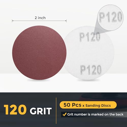 HARFINGTON 50 Pcs 2 Inch Sanding Discs 120 Grit Red Aluminum Oxide - size: 2 Inch(120 Grit)