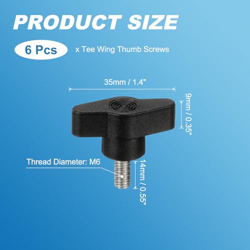 PATIKIL M6 x 14mm Tee Wing Thumb Screws, 6Pcs Carbon Steel Mechanical Handle Bolt Thumb Screws for Remove Replace Hand Clamping Tightening Knobs Power Supply, Black - size: M6 x 14mm