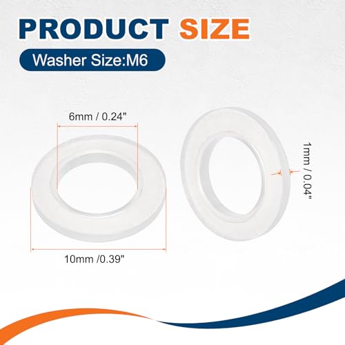 PATIKIL 125 Pcs Nylon Flat Washer M6 6mm ID 10mm OD 1mm THK White - color: White, size: 6mm x 10mm x 1mm