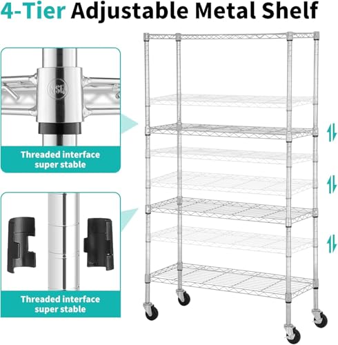 Meet perfect 4-Tier Wire Shelving Unit with Wheels, 36x14x62 in Chrome - color: Chrome, size: 4-Tier, 62"H × 36"W × 14"D