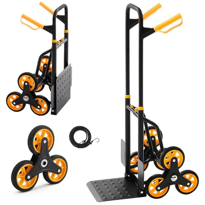 VEVOR Stair Climbing Cart 440 lbs, 330 lbs Stair-Climbing Capacity, Heavy-Duty Folding Trolley Cart with Telescoping Handle, 6 Wheels and 2 Bungee Cords for Home, Groceries, Warehouse - size: 23.6" x 18.1" x 42.9"