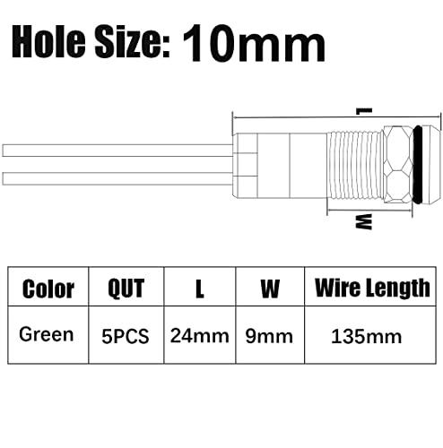 Gebildet 5pcs 10mm LED Metal Indicator Light AC/DC 12-24V Waterproof Signal Lamp Pilot Dash Directional with Wire(Green) - color: Green AC/DC 12-24V