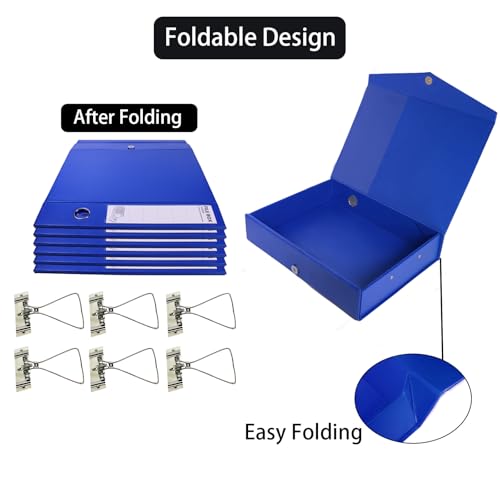 6 Pack Foldable Plastic Box Files A4 with Metal Clip (Blue - color: blue, size: with clip