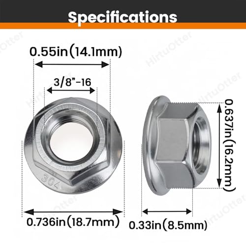 50 pcs 3/8"-16 Serrated Flange Hex Lock Nuts, 304 Stainless Steel 18-8 Full Thread Locknuts for Outdoor Furniture, Industrial Machinery, Automotive Repair & DIY Projects with Bright Finish - size: 3/8"-16
