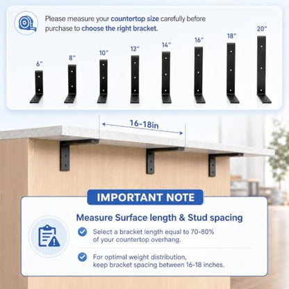 WINKER Countertop Support Bracket 2 Pack Heavy Duty 3/8" Thick Hidden L Shelf Bracket 8" x 6" x 2.5" Metal Corbels for Quartz/Granite/Wood/Concrete/Laminate Countertops, Black - size: 8″x6″x2.5″-3/8" thick, style: Black-2Pack
