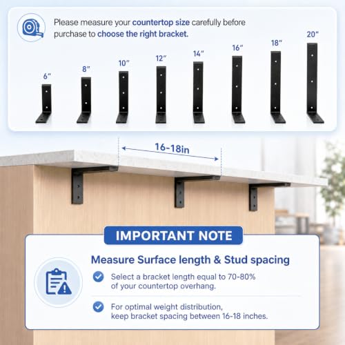 WINKER Countertop Support Bracket 3 Pack Heavy Duty 3/8" Thick Hidden L Shelf Bracket 12" x 6" x 2.5" Metal Corbels for Quartz/Granite/Wood/Concrete/Laminate Countertops, Black - size: 12″x6″x2.5″-3/8" thick, style: Black-3Pack