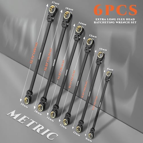 SUZUME Extra Long Flex Head Ratcheting Wrench Set 6PCS Metric (8-19mm) - size: 8-19mm